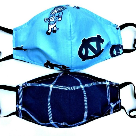 Three Child's  UNC Tar Heels Carolina Face Masks Reverse Plaid - Picture 8 of 8